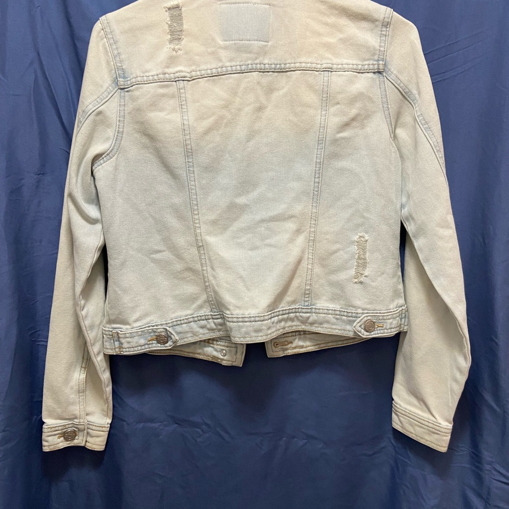 BBJ Los Angeles Jean Jacket Light Wash Distressed Pockets Long Sleeve Sz S - Picture 6 of 6